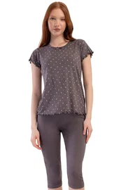 Vienetta Likralı Viskon Kayık Yaka Kısa Kol Eteği Oval Kapri Pijama Takım Vİenetta K409288