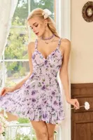 Lila Askılı Gül Desenli Mini Gecelik Bella Notte 35621 Lila görsel 4