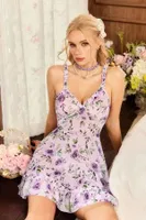 Lila Askılı Gül Desenli Mini Gecelik Bella Notte 35621 Lila görsel 5