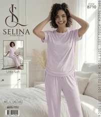 Tekten Lila Kısa Kollu Pijama Takım Selina 8710