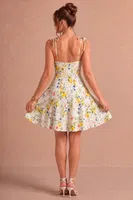 Limonlu Çiçekli Fiyonklu Askılı Kısa Elbise Bella Notte E-5598 Sarı görsel 4