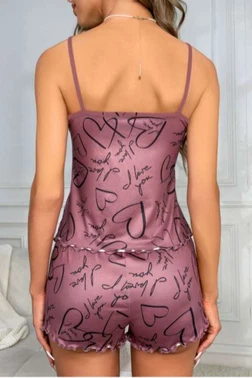 Real Passione Love Desenli Yazlık Şort Pijama Takım Real Passione S-45 - Alternatif Görünüm