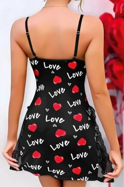 Love Siyah Askılı Yırtmaçlı Gecelik Penye Lily Bianca LB-280 - Alternatif Görünüm