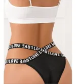 Love Yazılı Şeritli Yüksek Bel Külot Siyah Feel Lady 1020 Siyah görsel 4