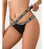 Love Yazılı Şeritli Yüksek Bel Külot Siyah Feel Lady 1020 Siyah farklı açı