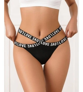 Love Yazılı Şeritli Yüksek Bel Külot Siyah Feel Lady 1020