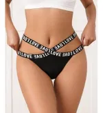 Love Yazılı Şeritli Yüksek Bel Külot Siyah Feel Lady 1020 Siyah