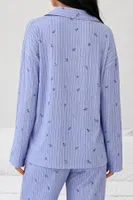 Mavi Çiçek Desenli Belmando Dokuma Uzun Kollu Düğmeli Pijama Takımı Bella Notte 61305 Mavi görsel 4