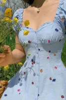 Mavi Çiçek İşlemeli Fırfır Askılı Mini Elbise Bella Notte E-5563 Mavi farklı açı