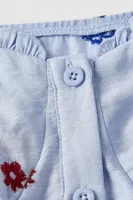 Mavi Çiçek İşlemeli Fırfır Askılı Mini Elbise Bella Notte E-5563 Mavi görsel 5