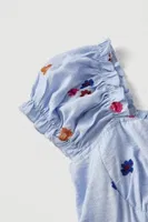 Mavi Çiçek İşlemeli Fırfır Askılı Mini Elbise Bella Notte E-5563 Mavi görsel 7