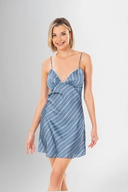Ahu Lingerie Mavi Çizgili 2 li Kısa Sabahlık Takımı Desenli Ahu Loriva 1954 - Alternatif Görünüm
