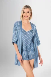 Ahu Lingerie Mavi Çizgili 3'lü Şort Takımı Desenli Ahu Loriva 1955