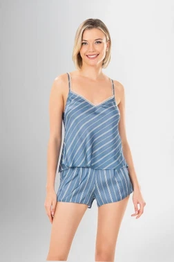 Ahu Lingerie Mavi Çizgili 3'lü Şort Takımı Desenli Ahu Loriva 1955 - Alternatif Görünüm