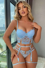 For Dreams Mavi Dantel Şerit Detaylı Fantezi Kadın Büstiyer Takım For Dreams 8406