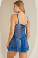 Mavi Kaplı Dantelli Kadın Tül Gecelik NBB 3348 Mavi detay görünüm