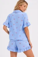Mavi Lale Desenli Kısa Kollu Düğmeli Şortlu Pijama Takımı Bella Notte 7819 Mavi görsel 5