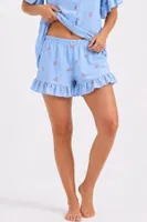 Mavi Lale Desenli Kısa Kollu Düğmeli Şortlu Pijama Takımı Bella Notte 7819 Mavi görsel 4