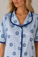Mavi Nazar Boncuğu Desenli Biye Detaylı Kadın Pijama Takımı Bella Notte 61283 Mavi farklı açı
