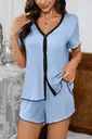 Mavi Pamuklu Düğmeli Şortlu Pijama Takımı Bella Notte 7785