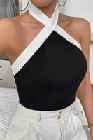 Boyundan Bağlamalı Kısa Crop Bluz Siyah Merry See 3907 Siyah görsel 5