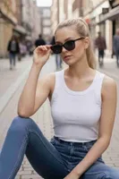 Merry See Düz Renk Kadın Kolsuz Bluz Crop Top Beyaz Beyaz görsel 4