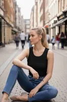 Düz Renk Kadın Kolsuz Bluz Crop Top Siyah Merry See 4586 Siyah farklı açı
