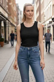 Merry See Düz Renk Kadın Kolsuz Bluz Crop Top Siyah Merry See 4586