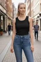 Düz Renk Kadın Kolsuz Bluz Crop Top Siyah Merry See 4586 Siyah