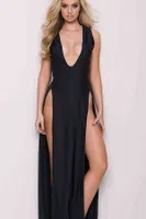 Merry See Seksi Elbise Uzun Yırtmaçlı Gecelik Siyah görsel 4
