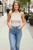 Kalın Askılı Örme Kumaş Kadın Bluz Crop Krem Merry See MS39019 Krem görsel 6