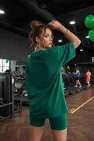 Wellness Baskılı Soft Kısa Kollu Kadın Tayt Takımı Yeşil Merry See MS 4075 Yeşil detay görünüm