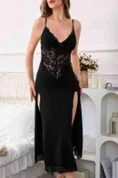 Yırtmaçlı Dantelli Uzun Gecelik Siyah Merry See MS4424 Siyah Siyah görsel 5