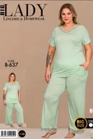 Mint Yeşili Penye Büyük Beden Pijama Takımı Lady B-637 Yeşil detay görünüm