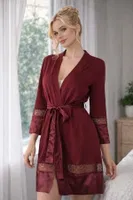 Miorre Dantelli Penye Sabahlık Bordo görsel 4