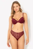 Miorre Dantelli Push Up Sütyen Takım Bordo detay görünüm