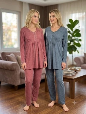 Mix Melanj Büyük Beden Kadın Pijama Takımı Bone Club 6322 - Alternatif Görünüm