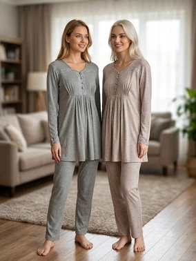 Mix Melanj Büyük Beden Kadın Pijama Takımı Bone Club 6322