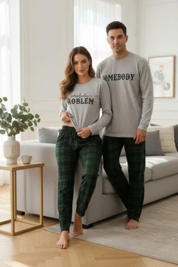 Modern Yazı Baskılı Şık Kadın Çift Ev Pijama Takımı Bella Notte CP-7567 - Alternatif Görünüm