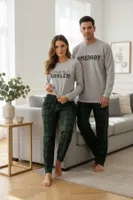 Modern Yazı Baskılı Şık Kadın Çift Ev Pijama Takımı Bella Notte CP-7567 Çok Renkli detay görünüm
