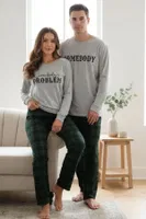 Modern Yazı Baskılı Şık Kadın Çift Ev Pijama Takımı Bella Notte CP-7567 Çok Renkli farklı açı