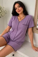 Mor Kısa Kollu V Yaka Şortlu Pijama Takımı Bella Notte 79031 Mor görsel 4