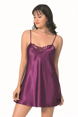 Ahu Lingerie Mor Kısa Saten Gecelik Ahu Primoda 0005
