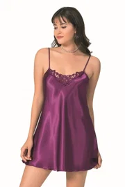 Ahu Lingerie Mor Kısa Saten Gecelik Ahu Primoda 0005