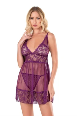 Ahu Lingerie Mor Kısa Tül Gecelik Ahu Primoda 4122