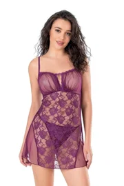 Ahu Lingerie Mor Kısa Tül Gecelik Ahu Primoda 4131