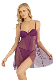 Ahu Lingerie Mor Kısa Tül Gecelik Ahu Primoda 4253