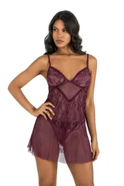 Ahu Lingerie Mürdüm Kısa Tül Gecelik Ahu Primoda 4201