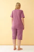 Mürdüm Make a Wish Yazılı Büyük Beden Kapri Pijama Takımı Akbeniz 5643 Mürdüm görsel 5