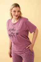 Mürdüm Make a Wish Yazılı Büyük Beden Kapri Pijama Takımı Akbeniz 5643 Mürdüm farklı açı
